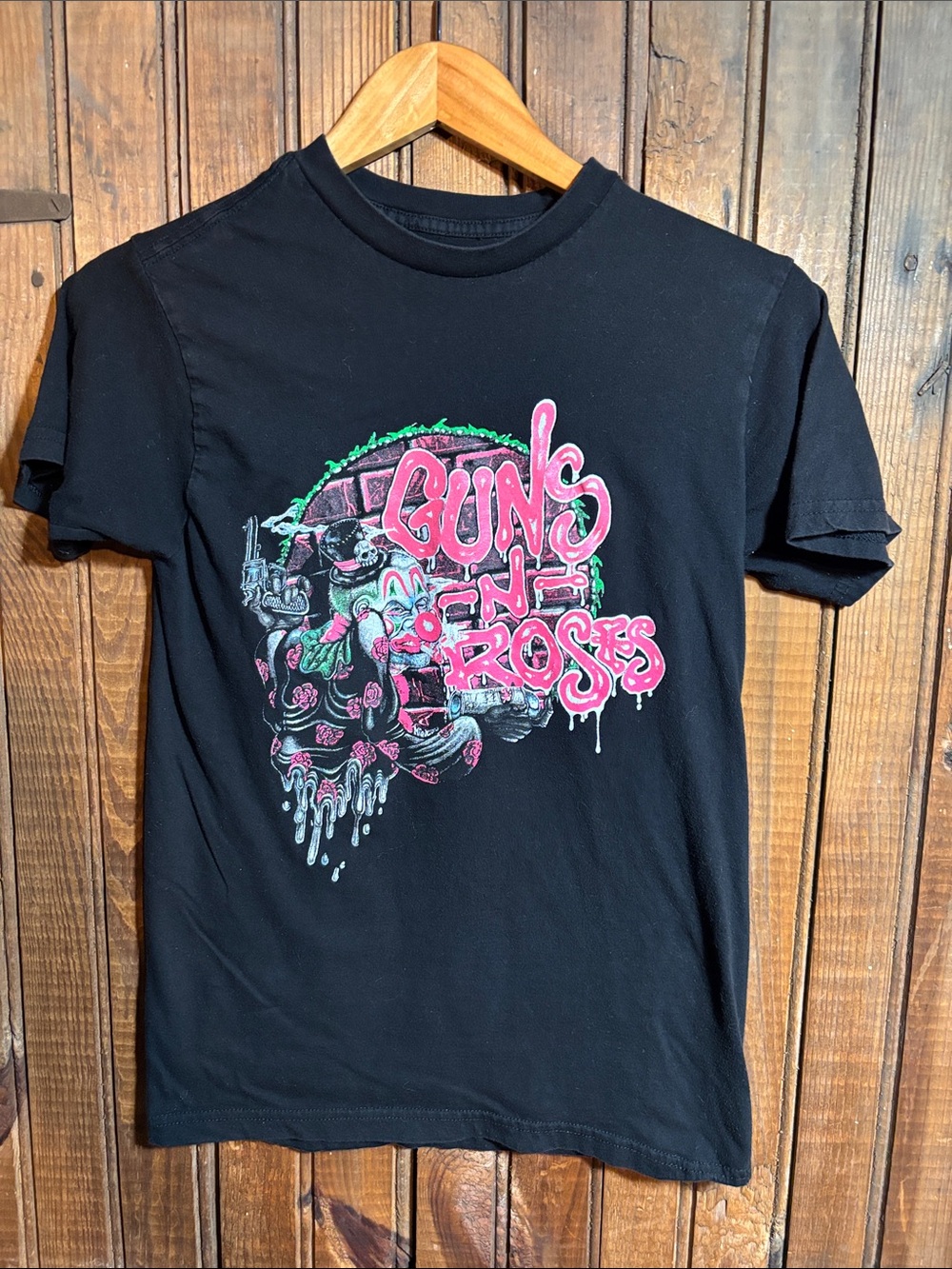 Guns n Roses Black Graphic Band Tee - Pink & Green Logo
